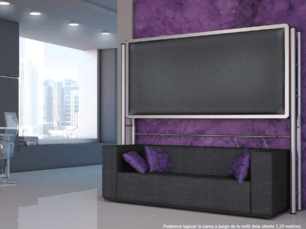 Litera abatible de medida 90 x190 con frontal tapizado y sofa
