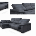 Sofá chaise-longue con asientos deslizantes y respaldos reclinables.