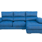 Sofá chaise-longue con asientos deslizantes y respaldos reclinables.