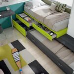 Dormitorio Juvenil con cama block con cajones y cama nido.mesa estudio y librerías.