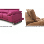 Sofá chaise-longue con asientos deslizantes y respaldos reclinables.