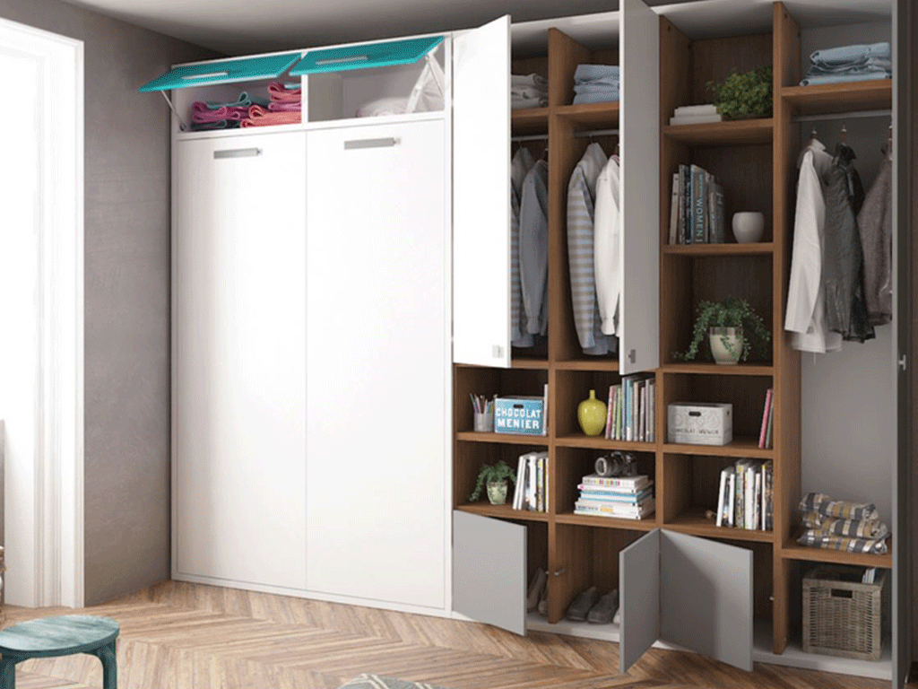 Cama abatible de matrimonio cerrada.