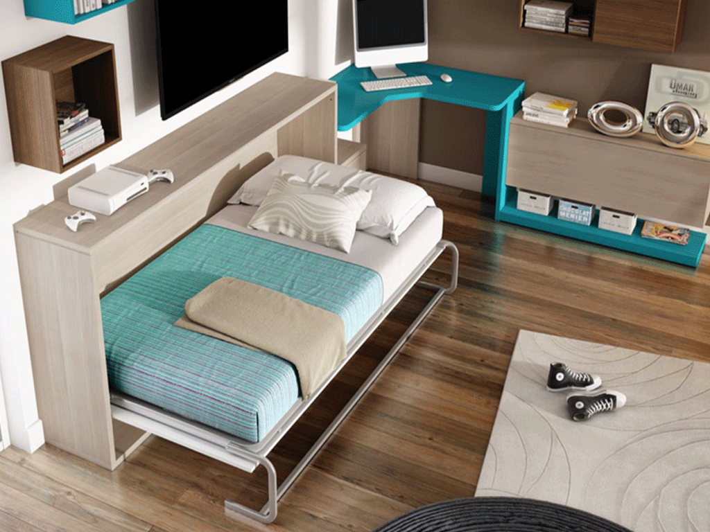 Cama abatible horizontal con detalle abierta.