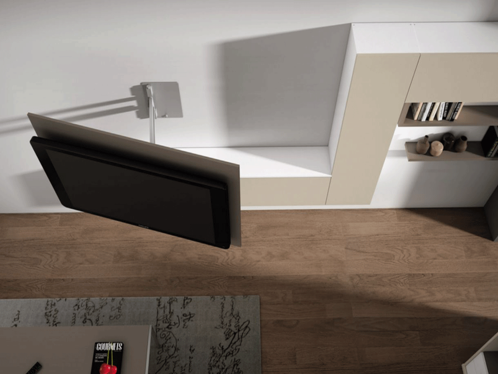 Detalle de la composición de salón con cama abatible vertical.