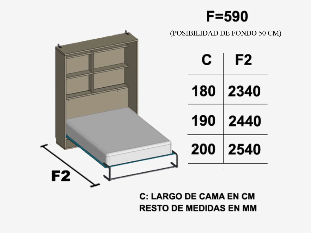 Cama abatible con medidas.