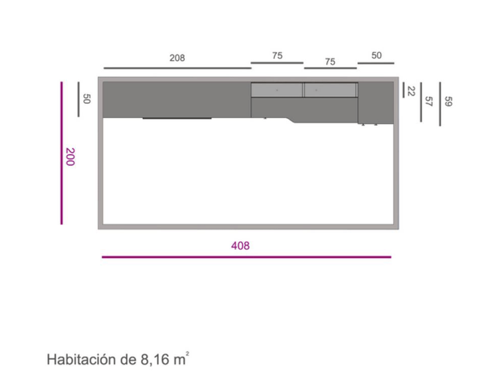 Medidas de la habitación juvenil de la litera abatible.
