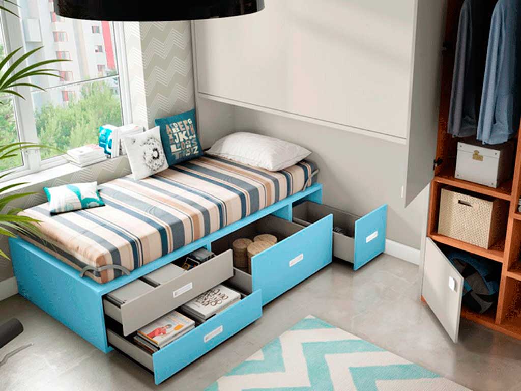 Litera abatible con cama nido con cajones