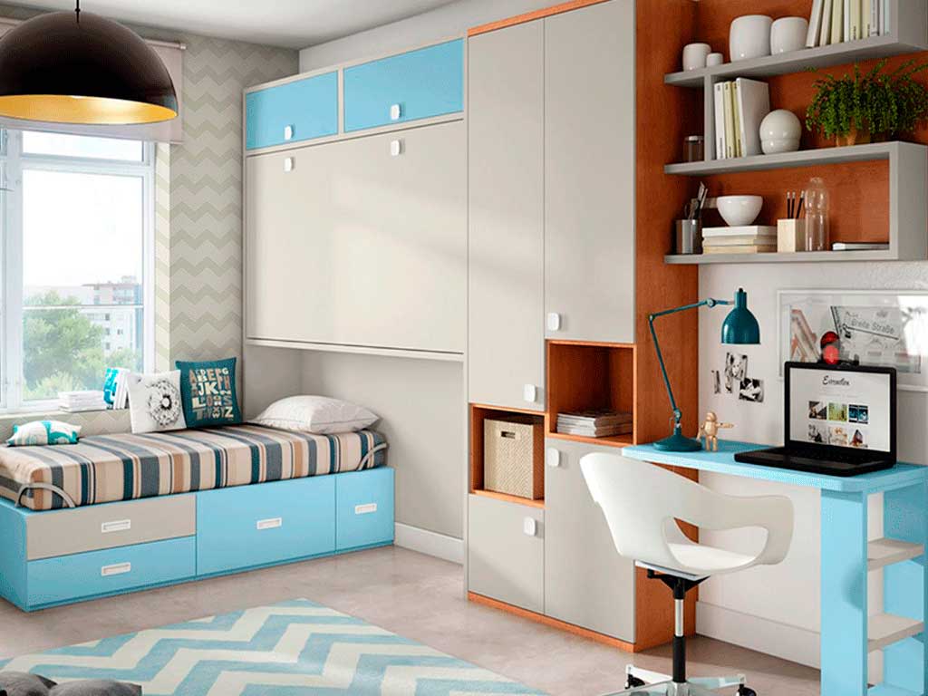 Litera abatible con cama nido con cajones