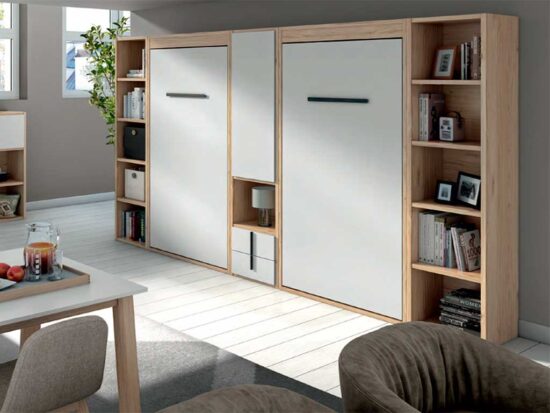 CAMAS-ABATIBLES-GEMELAS Camas abatibles verticales con armarios y librerías