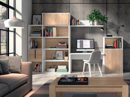 Librería y mesa estudio con camas abatibles