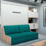 Cama abatible vertical con sofá y armarios